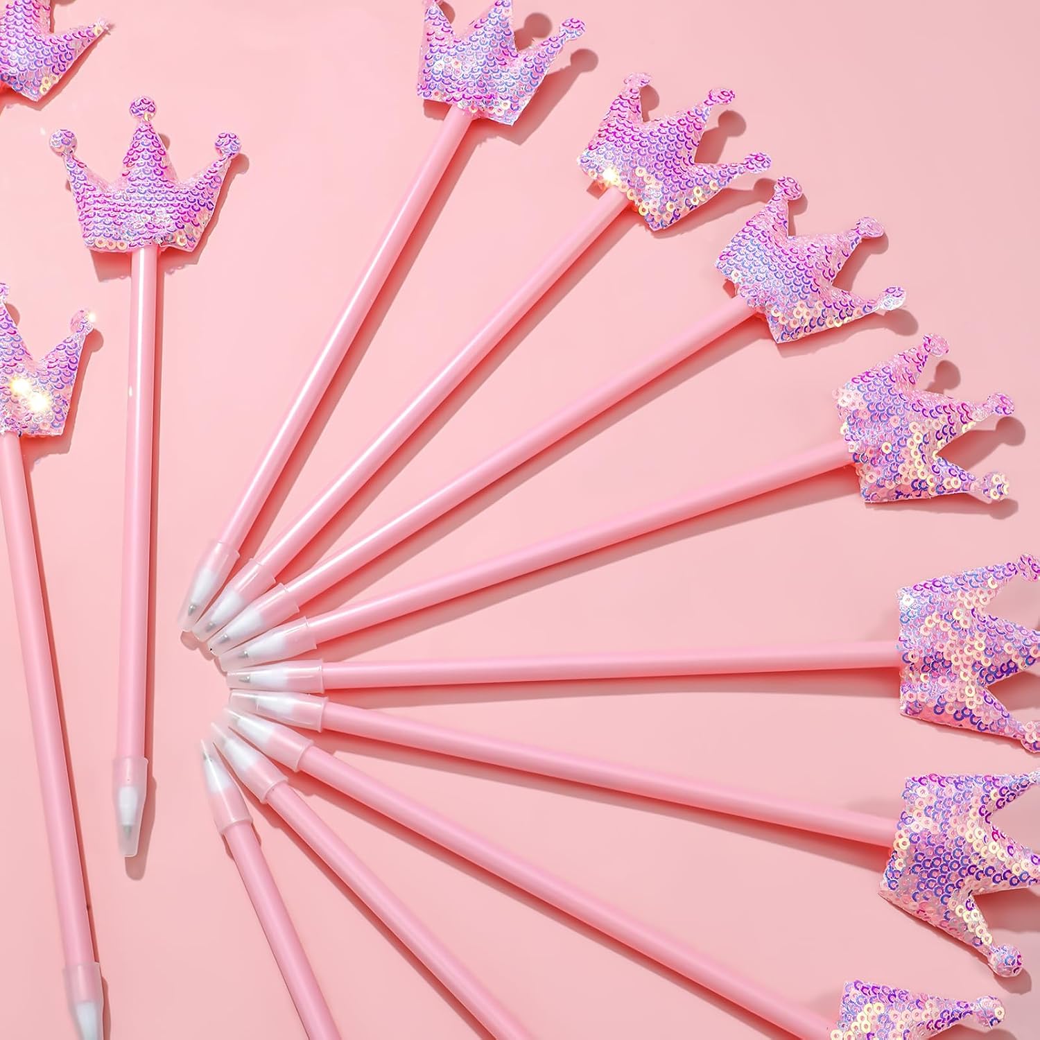 12 Pcs Pink Crown Glitter Ballpoint Pens for Office and Parties