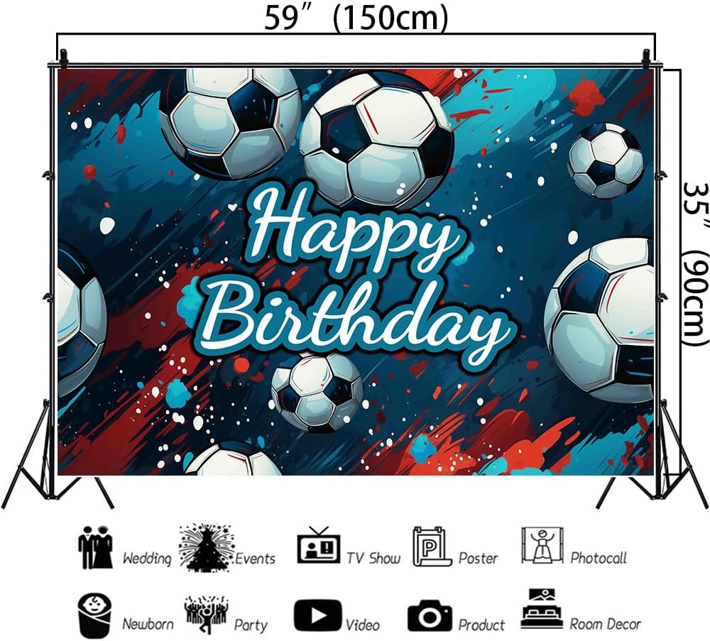 Soccer Birthday Banner Backdrop 5x3ft