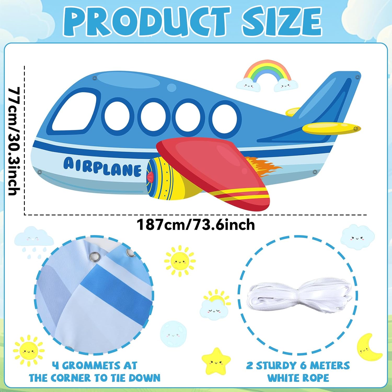 Airplane Photo Prop Selfie Frame Birthday Party Decor 74x30in