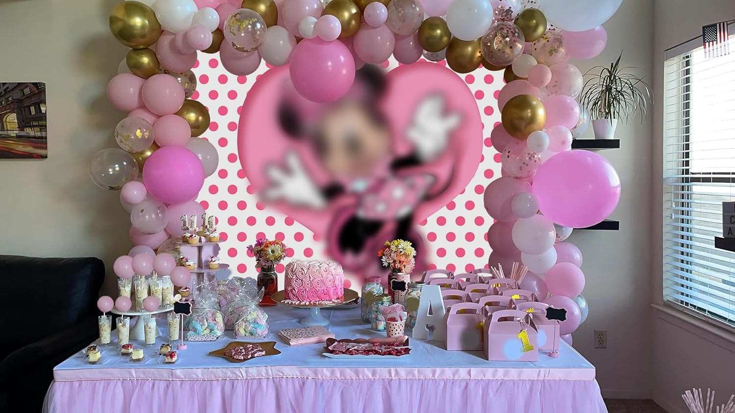 Pink Mouse Baby Shower Backdrop 7x5ft White Birthday Party Background for Girls