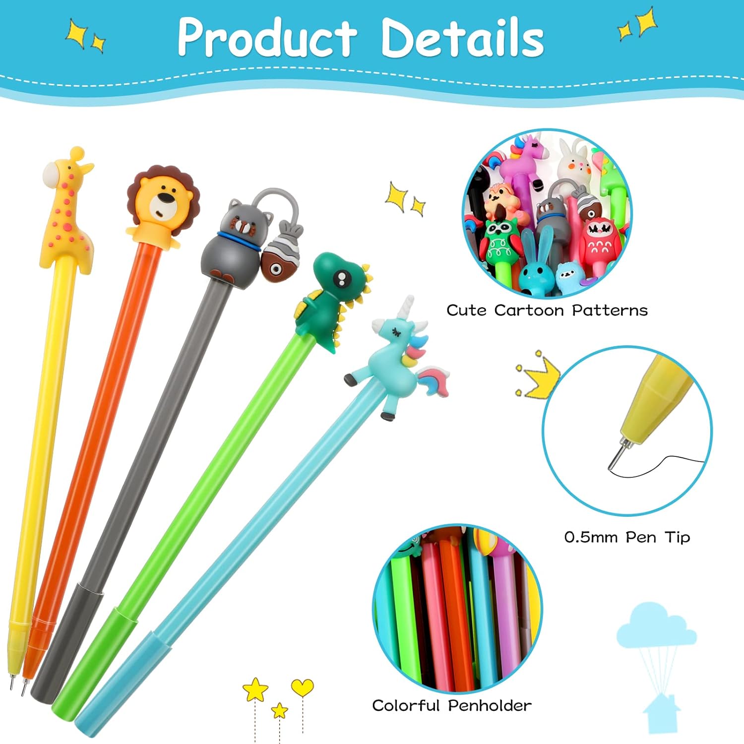 Handepo Cute Cartoon Gel Ink Pens 200 Pcs 50 Styles