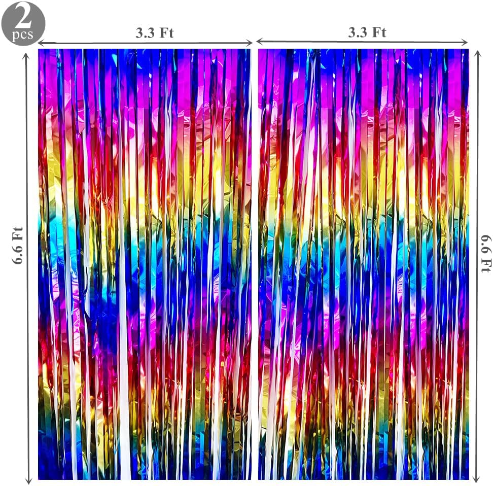 Sparkly Rainbow Foil Fringe Curtain for Party Backdrops