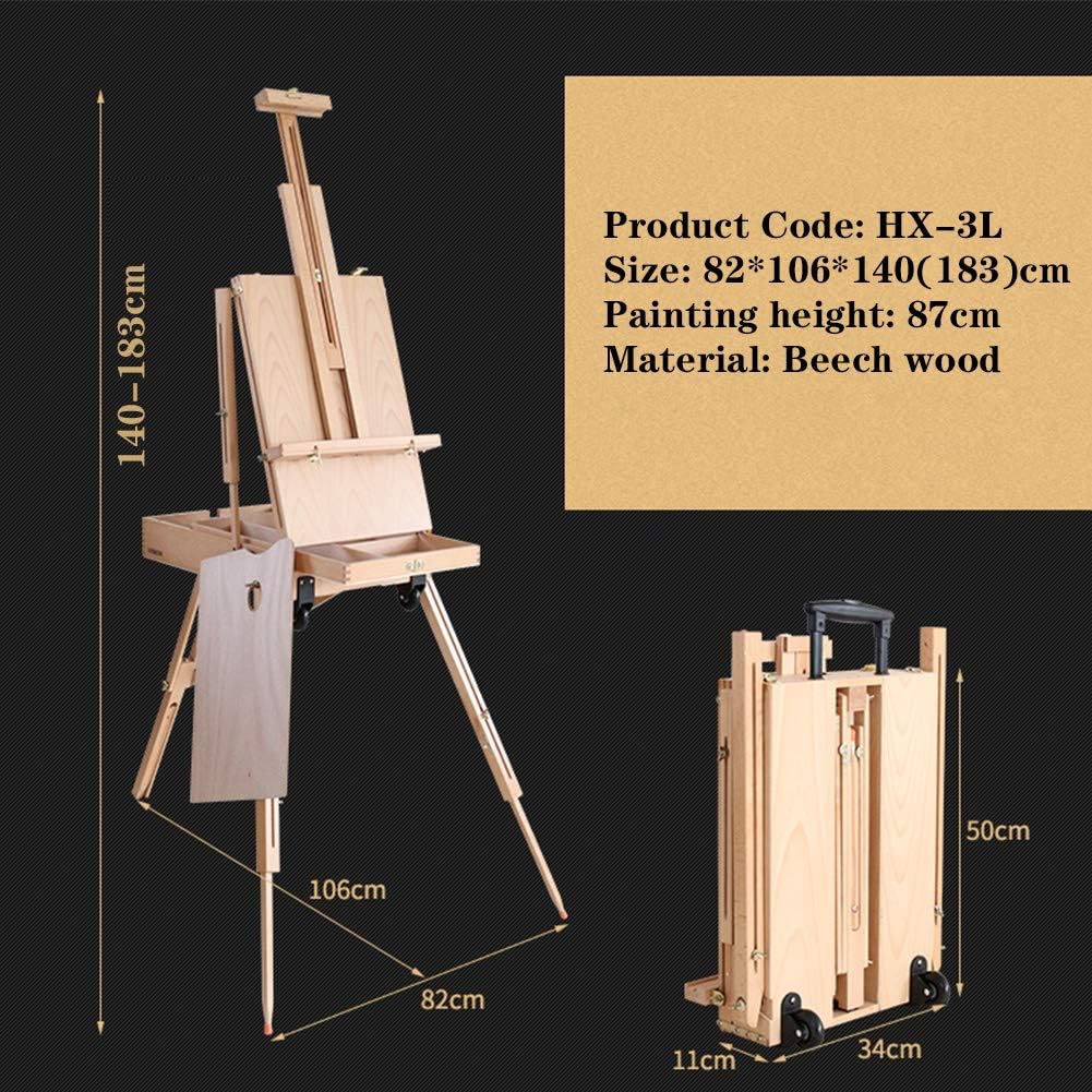 Wooden Oil Painting Easel Folding Sketch Box with Wheels Red
