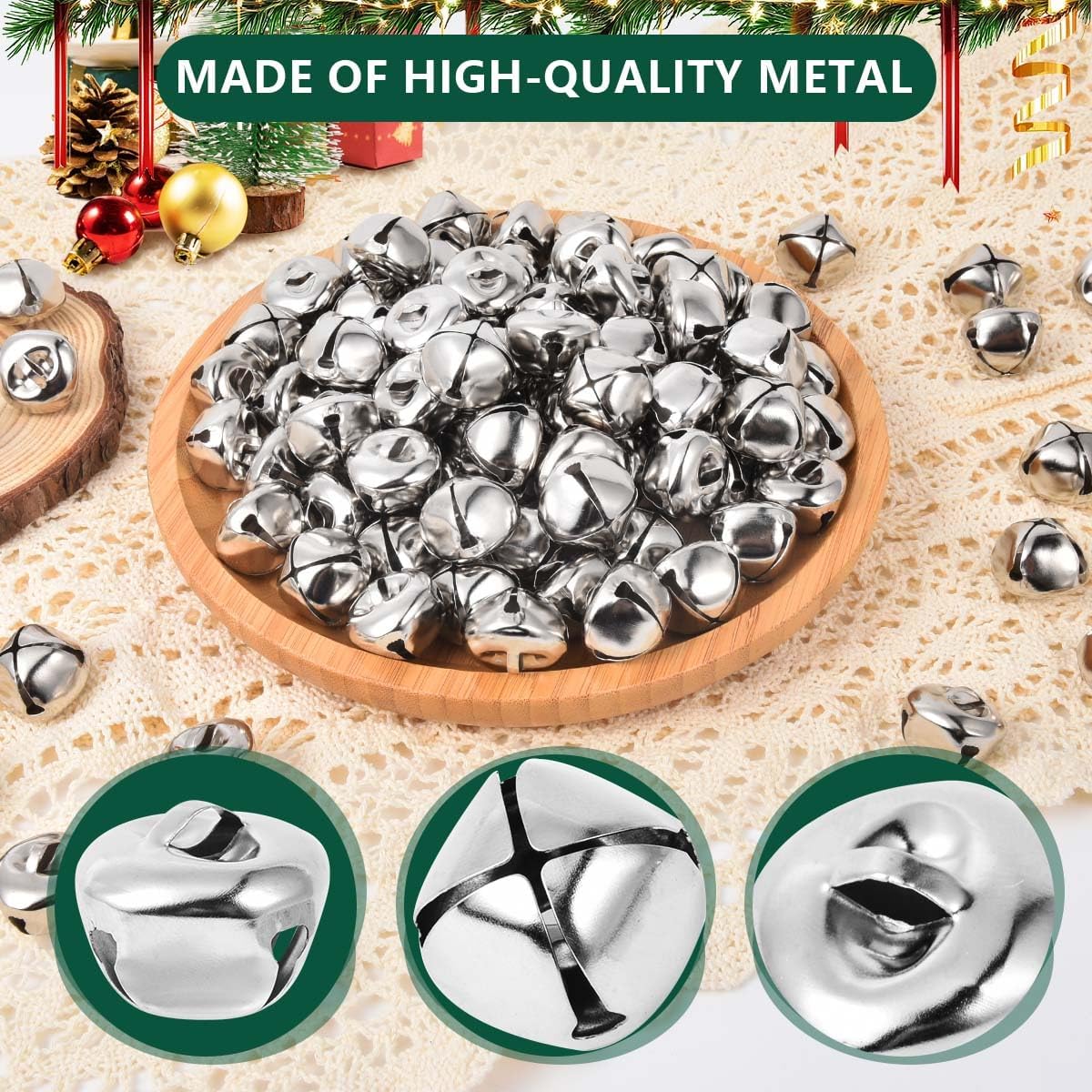 100 Pcs Jingle Bells Bulk Silver 1 Inch