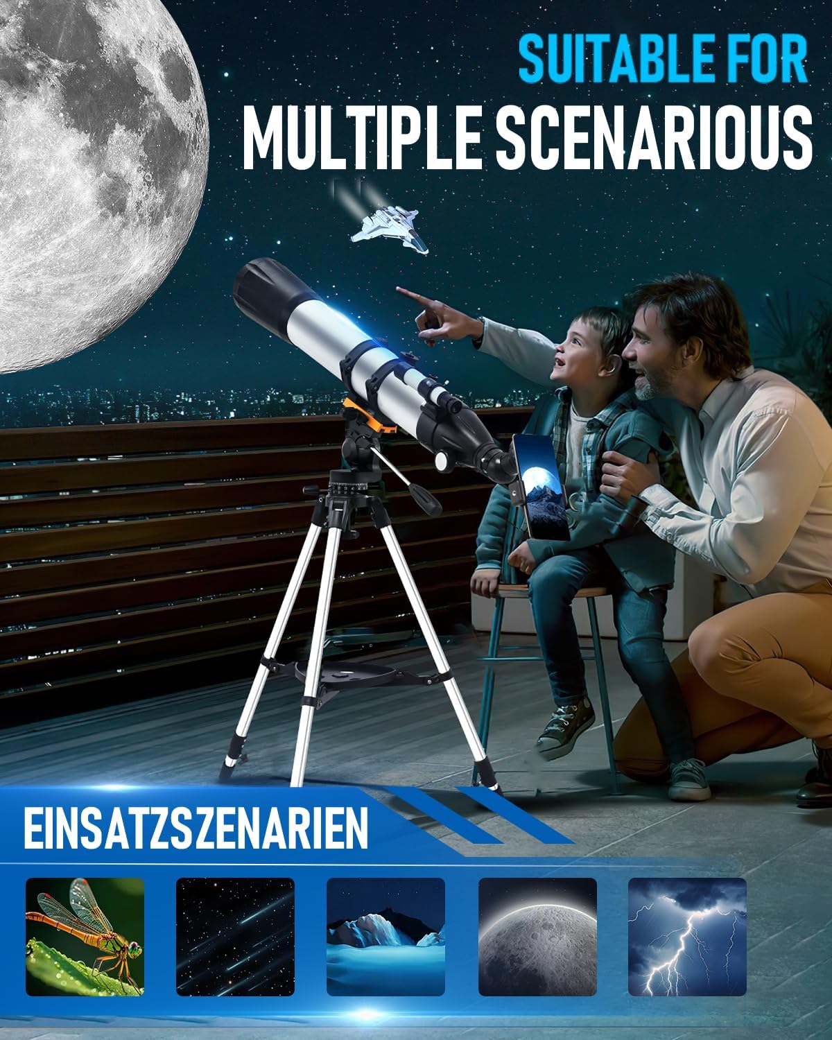 Sararoom High-Powered Refractor Telescope with Tripod and Phone Adapter