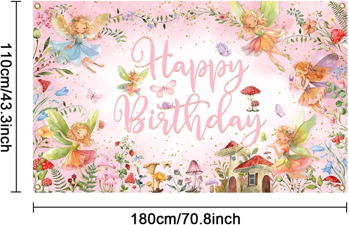 Mocsicka Fairy Birthday Backdrop Banner Pink