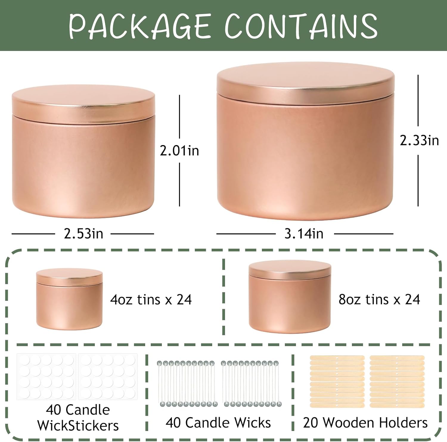 SUPMIND 48 Pack Rose Gold Candle Tins with Lids for Candle Making
