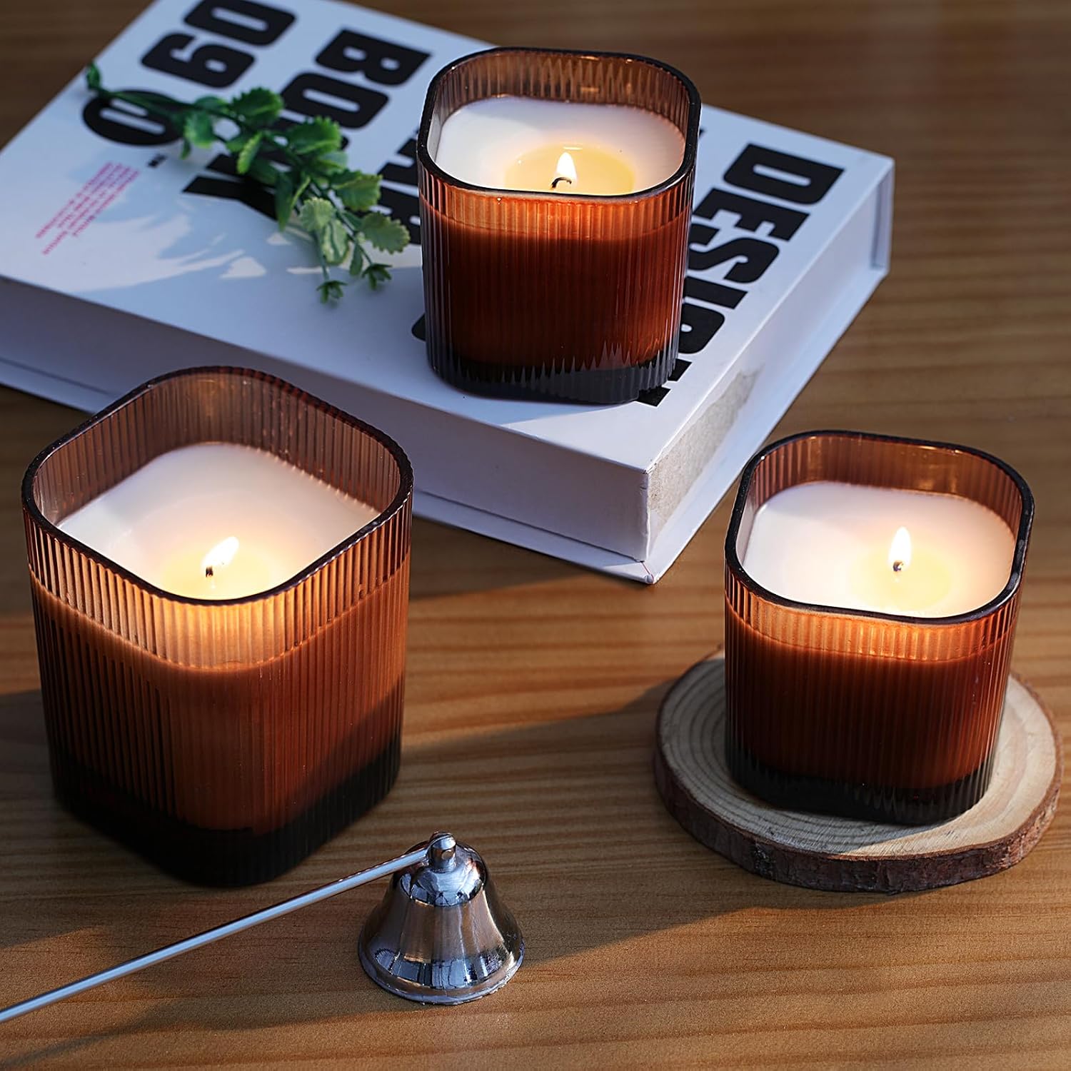 12oz and 6oz Amber Glass Candle Jars Set of 12 with Lids