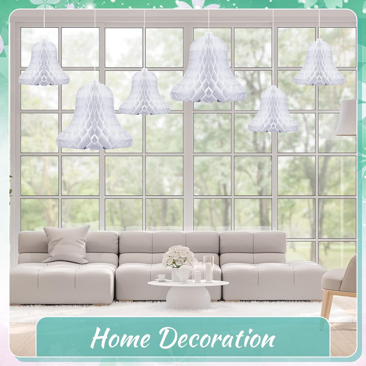 10 Pcs White Honeycomb Wedding Bells with 2 Rolls Ribbons