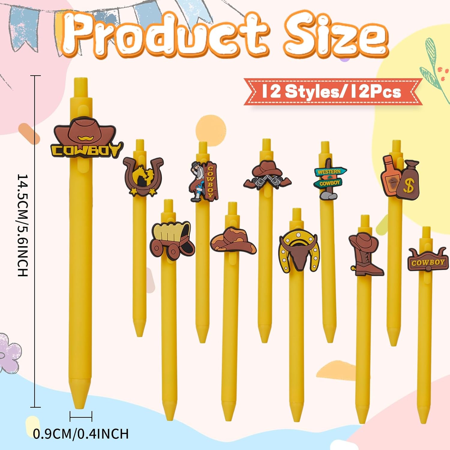 12 Pcs Western Cowboy Theme Ballpoint Pens with Funny Retractable Design
