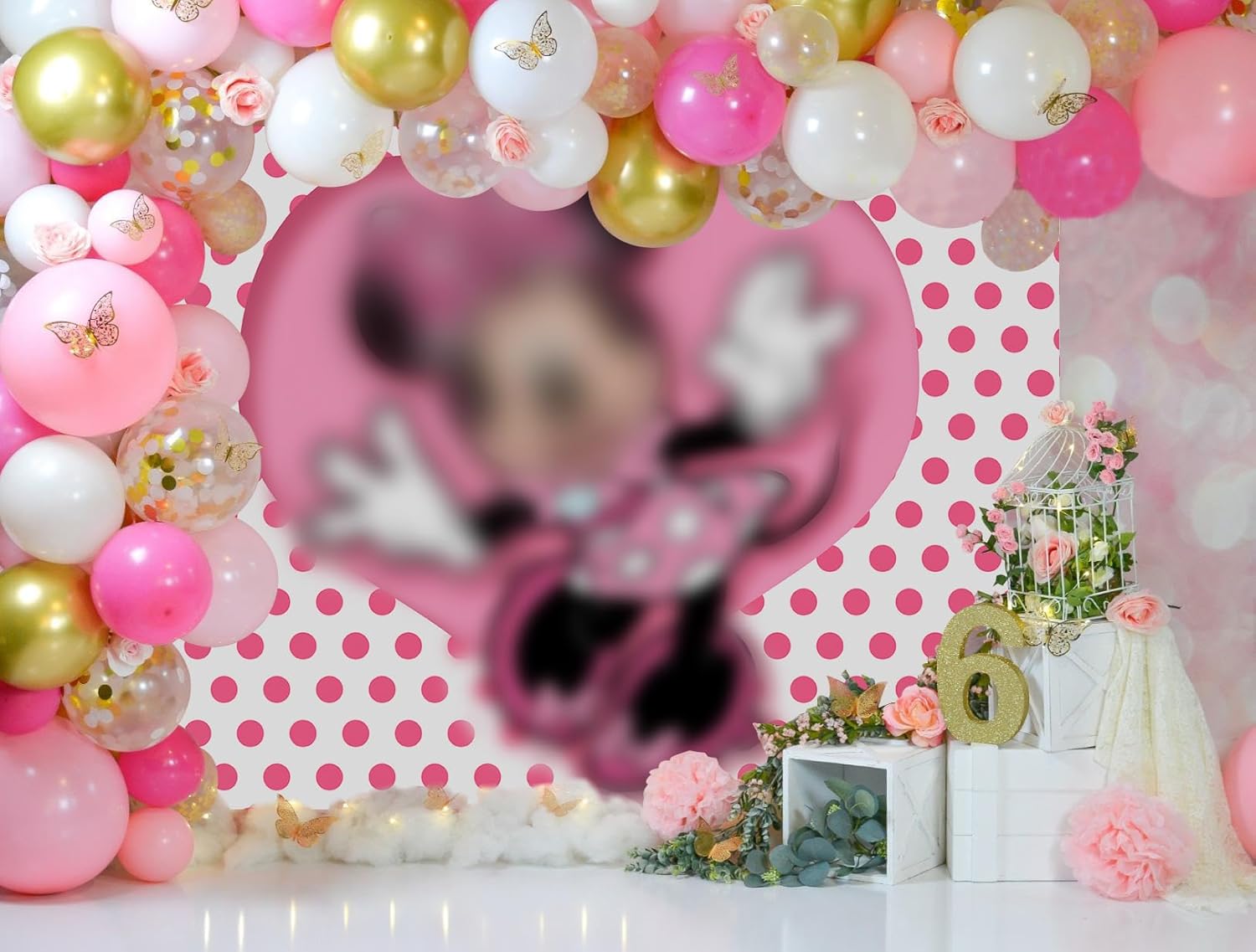 Pink Mouse Baby Shower Backdrop 7x5ft White Birthday Party Background for Girls