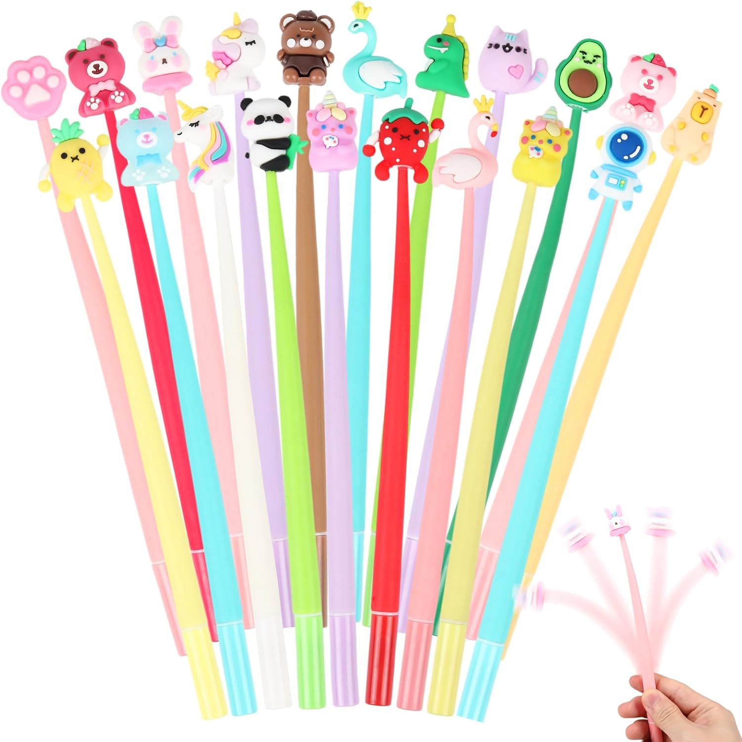 20pcs Cute Gel Ink Wiggle Pens with Kawaii Character Toppers