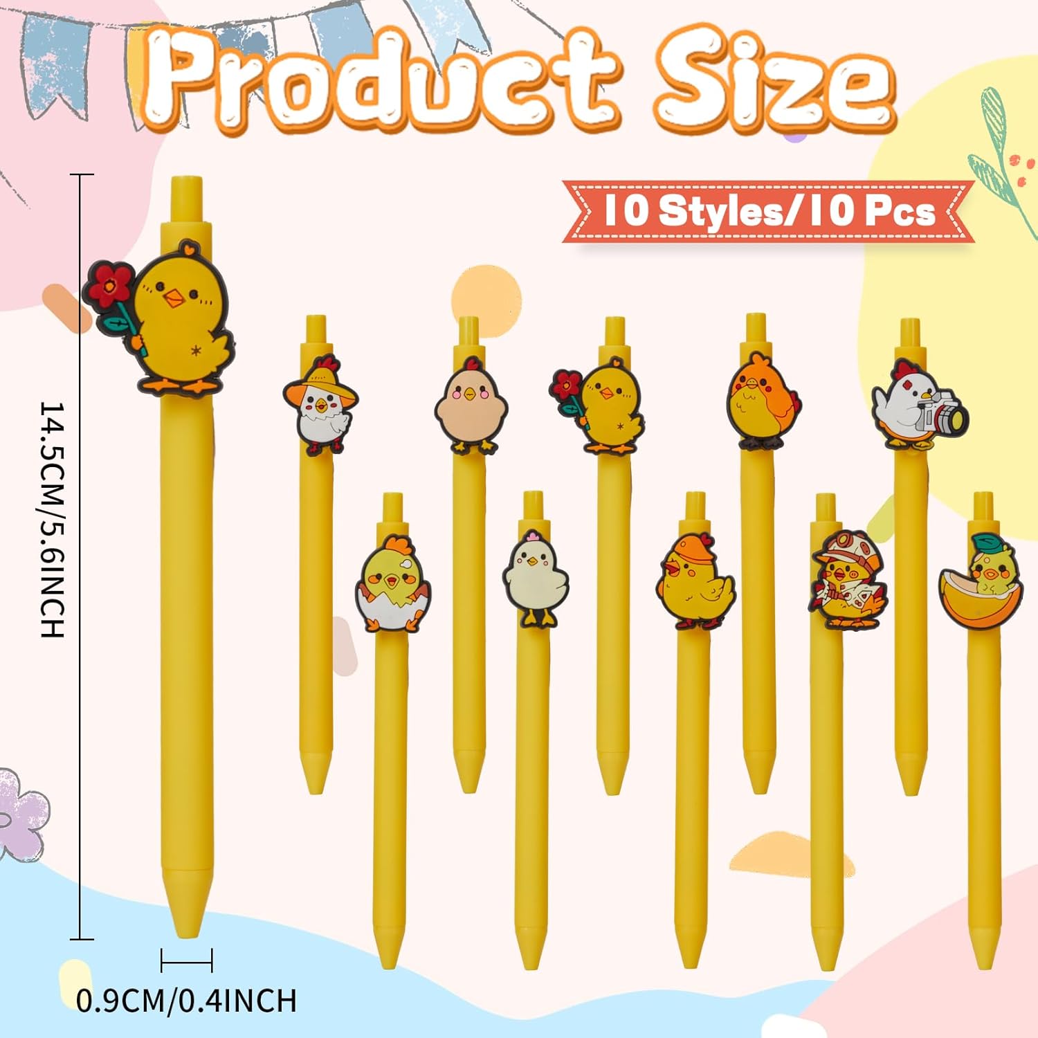 10 Pcs Cute Chicken Theme Ballpoint Pens for Kids and Office Use