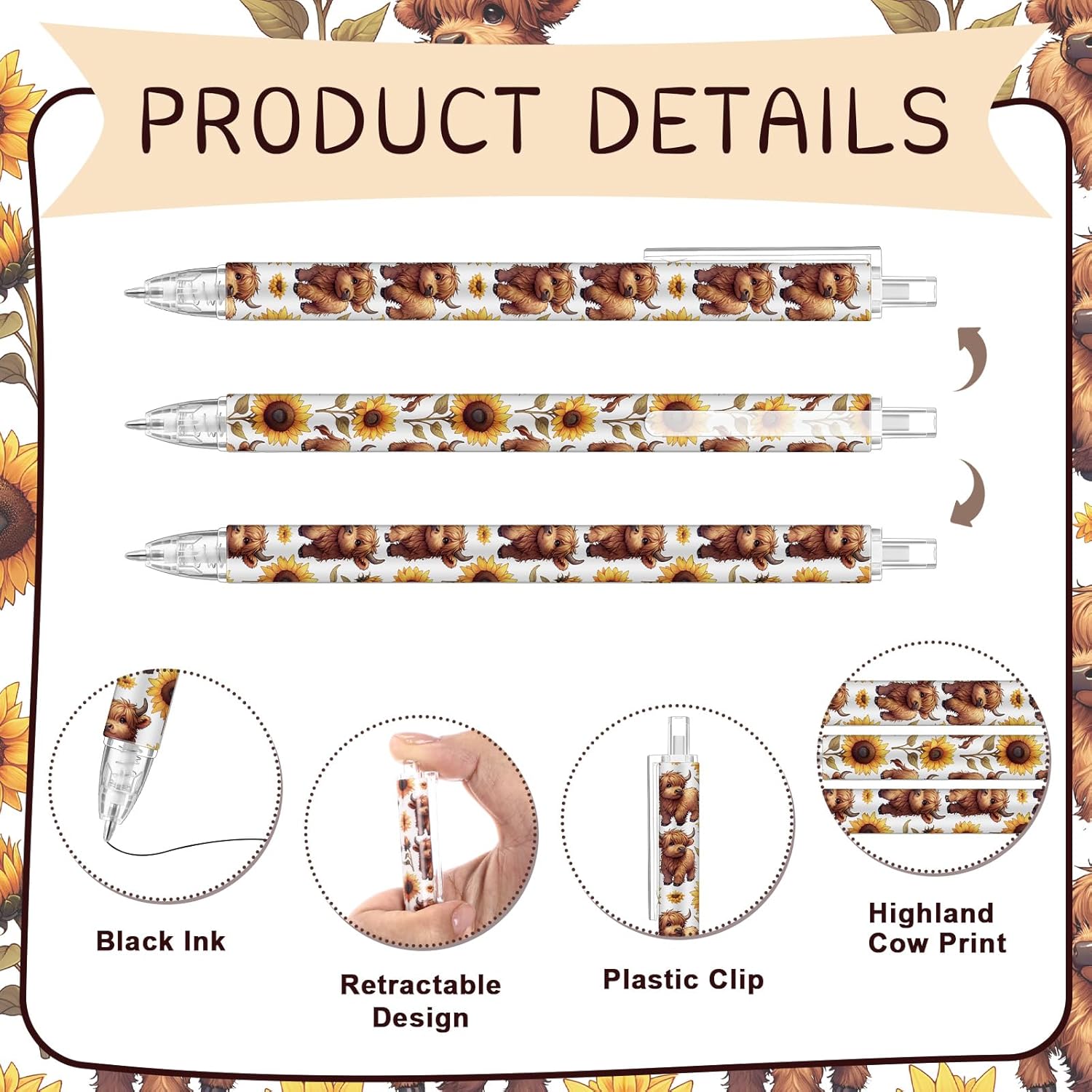 24 Piece Highland Cow Ballpoint Pen Gift Set