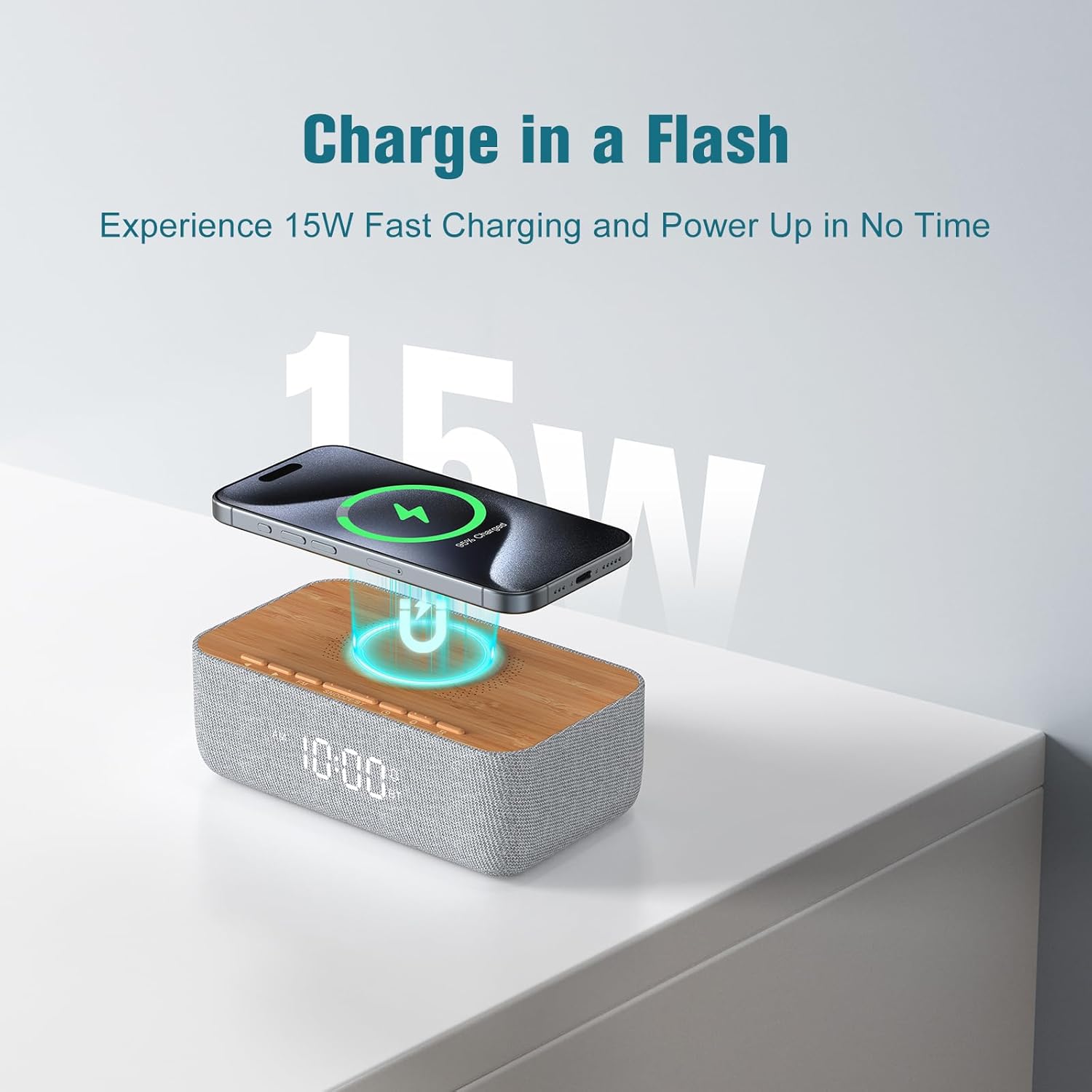 REACHER Alarm Clock Radio with Wireless Charging and FM Radio