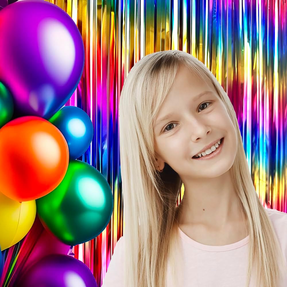 Sparkly Rainbow Foil Fringe Curtain for Party Backdrops