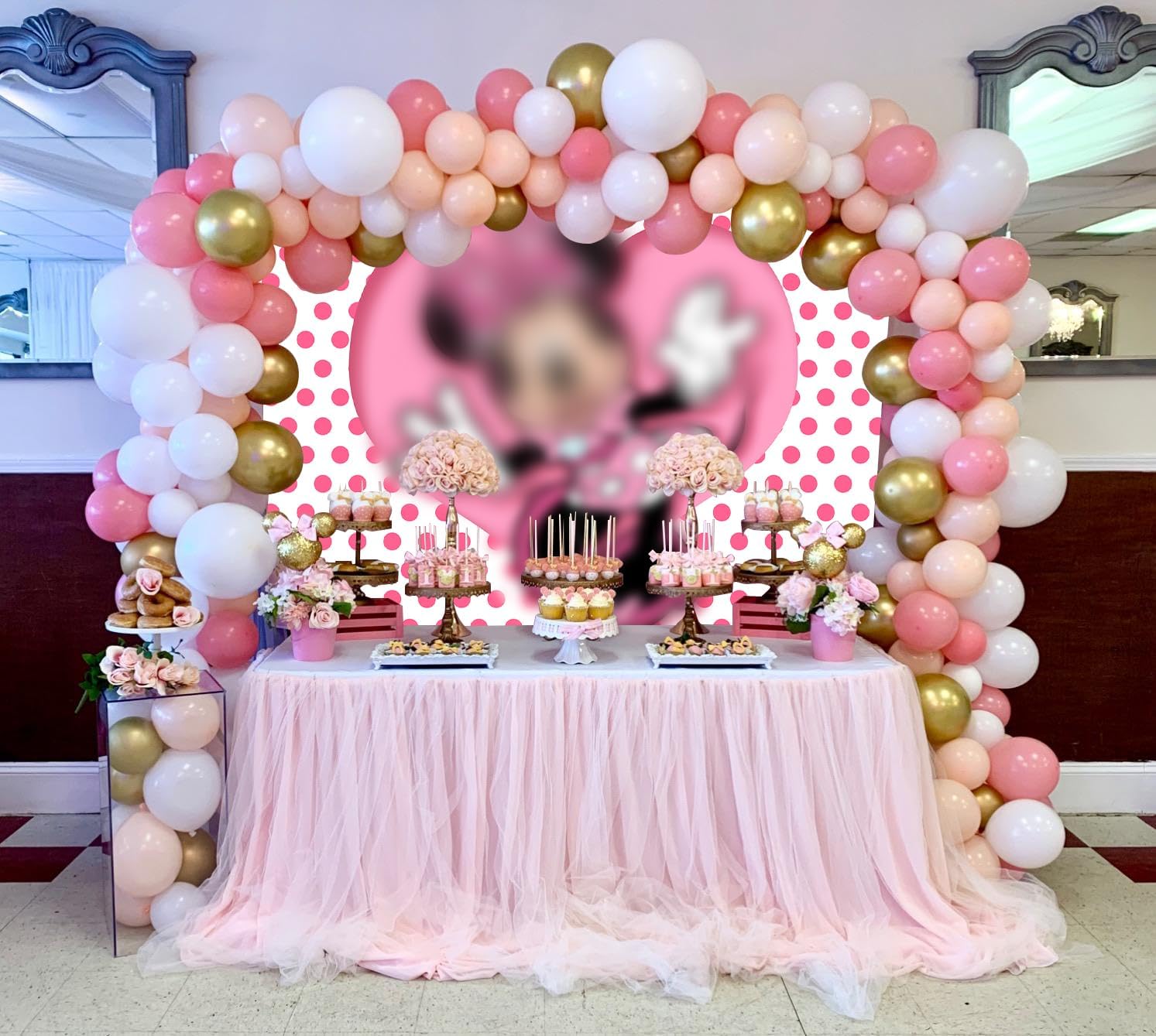 Pink Mouse Baby Shower Backdrop 7x5ft White Birthday Party Background for Girls