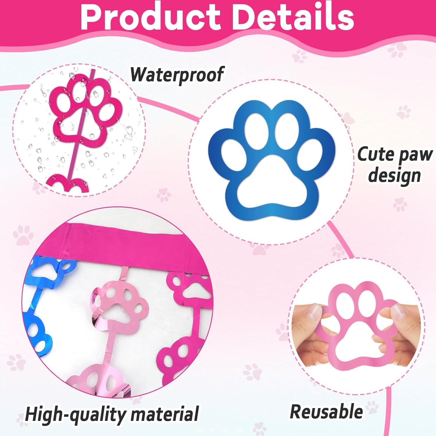 2 Pack Paw Birthday Decorations Blue and Pink