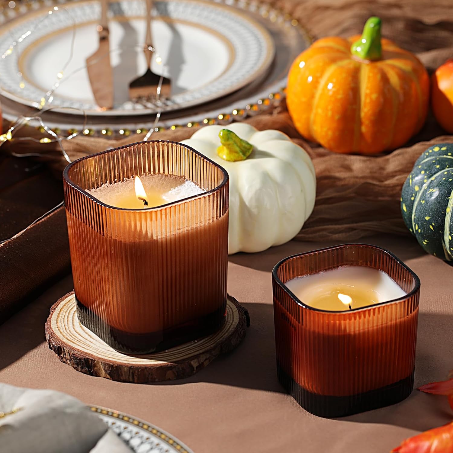 12oz and 6oz Amber Glass Candle Jars Set of 12 with Lids