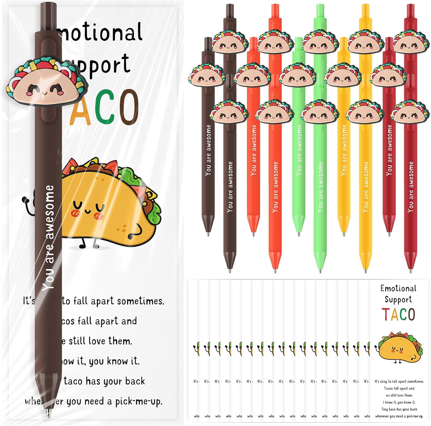 Qilery 25 Piece Emotional Support Taco Pens Gift Set