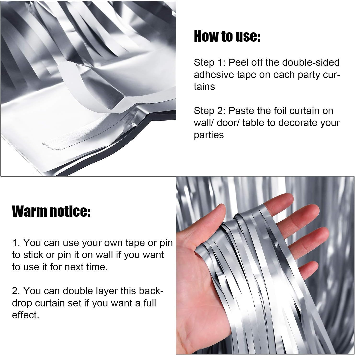 BEISHIDA 2 Pcs Silver Door Streamers Tinsel Curtain