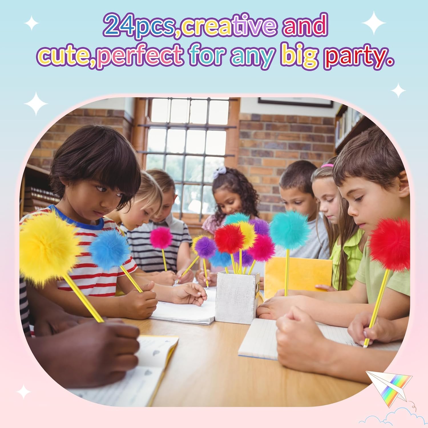 24 Pcs Pom Pom Pen Tree Fluffy Ballpoint Pens Set