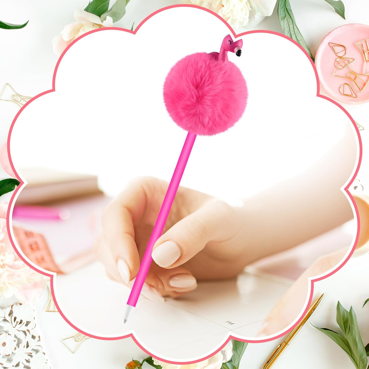 Zuazaor 3 Piece Colorful Fluffy Flamingo Pens