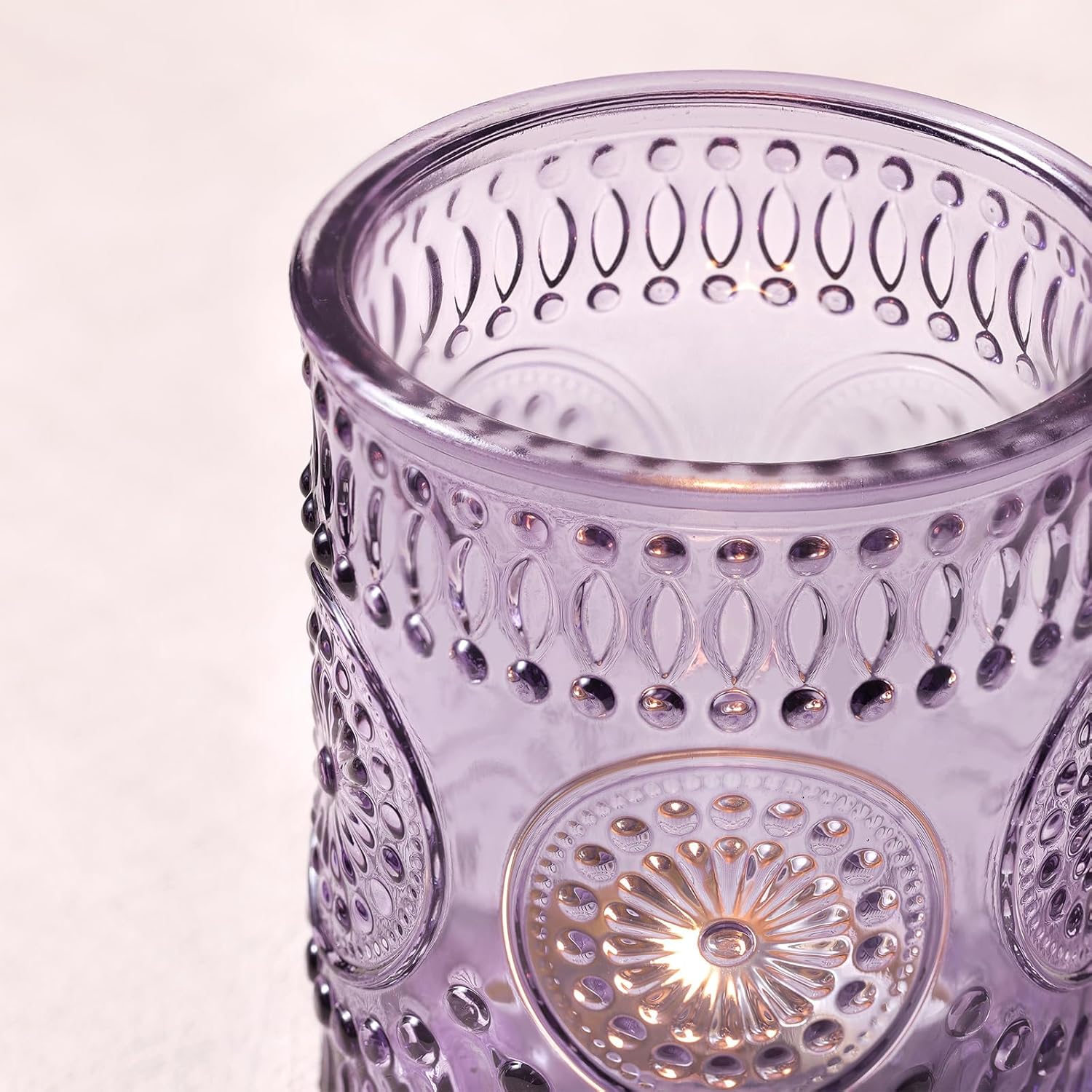 8oz Purple Embossed Glass Candle Jars Set of 8