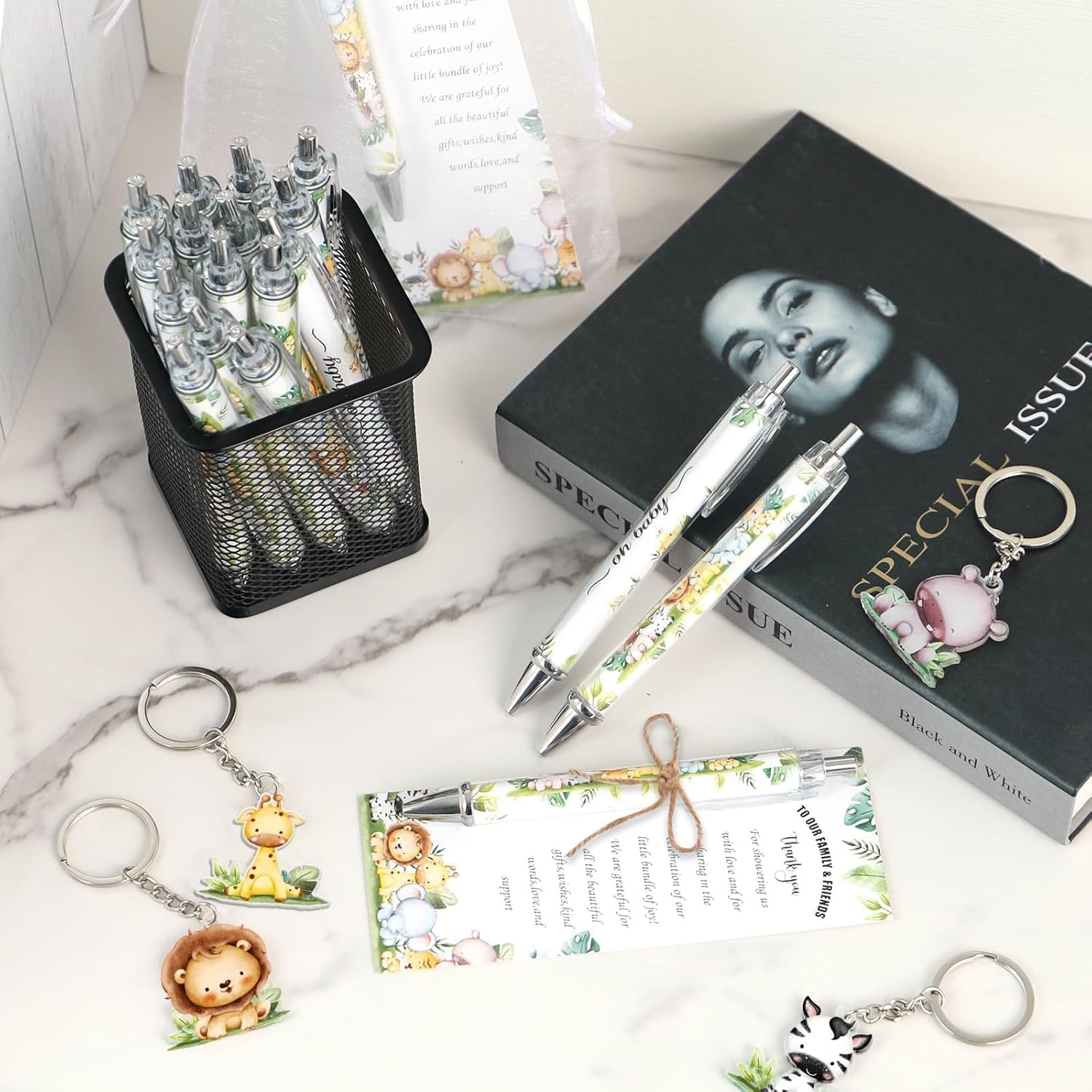 97 Pieces Baby Shower Gift Set Pens Keychains Cards