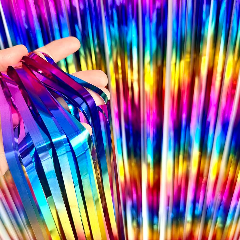 Sparkly Rainbow Foil Fringe Curtain for Party Backdrops