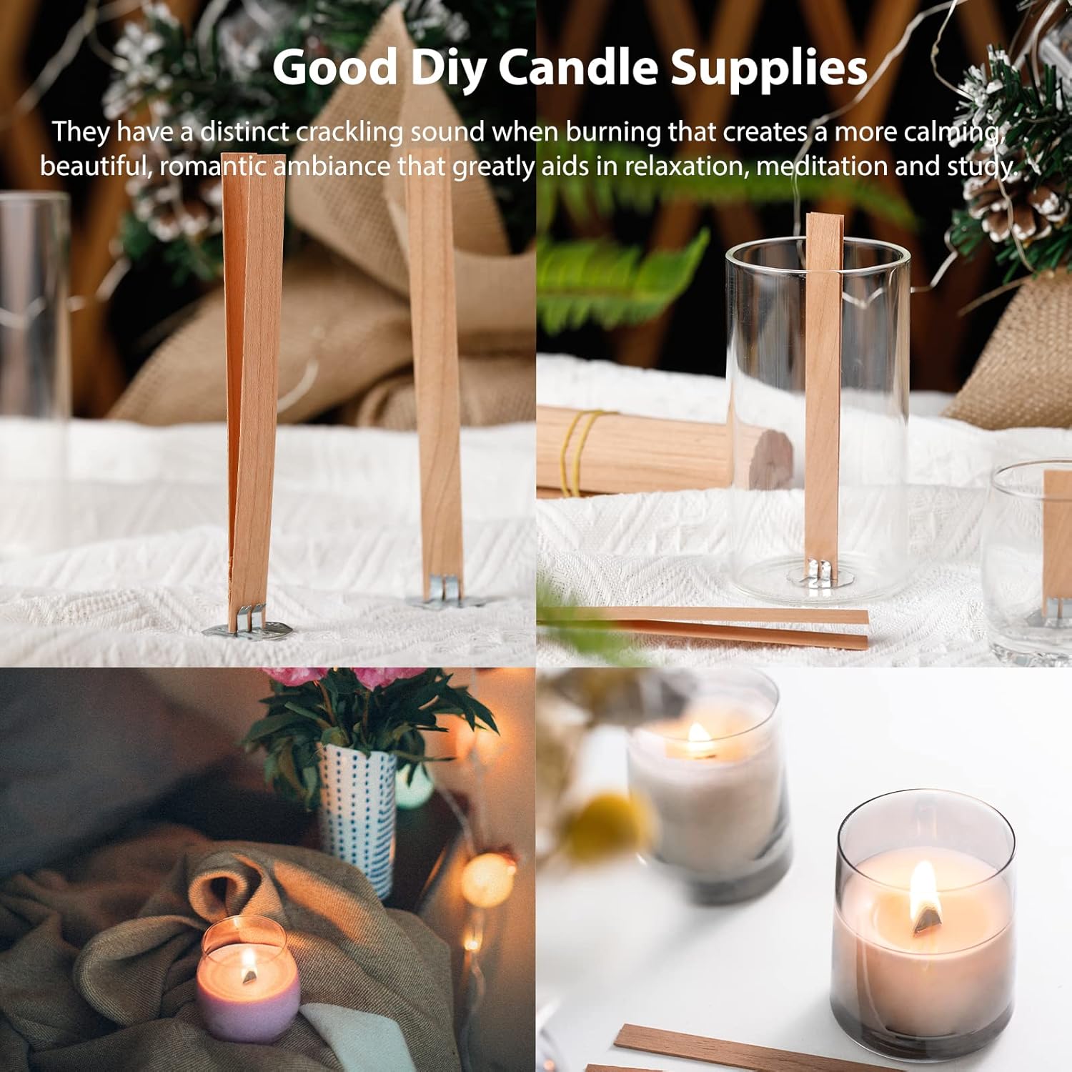 Ziosxin 800pc Smokeless Cherry Wood Candle Wicks with Stand and Glue Dot