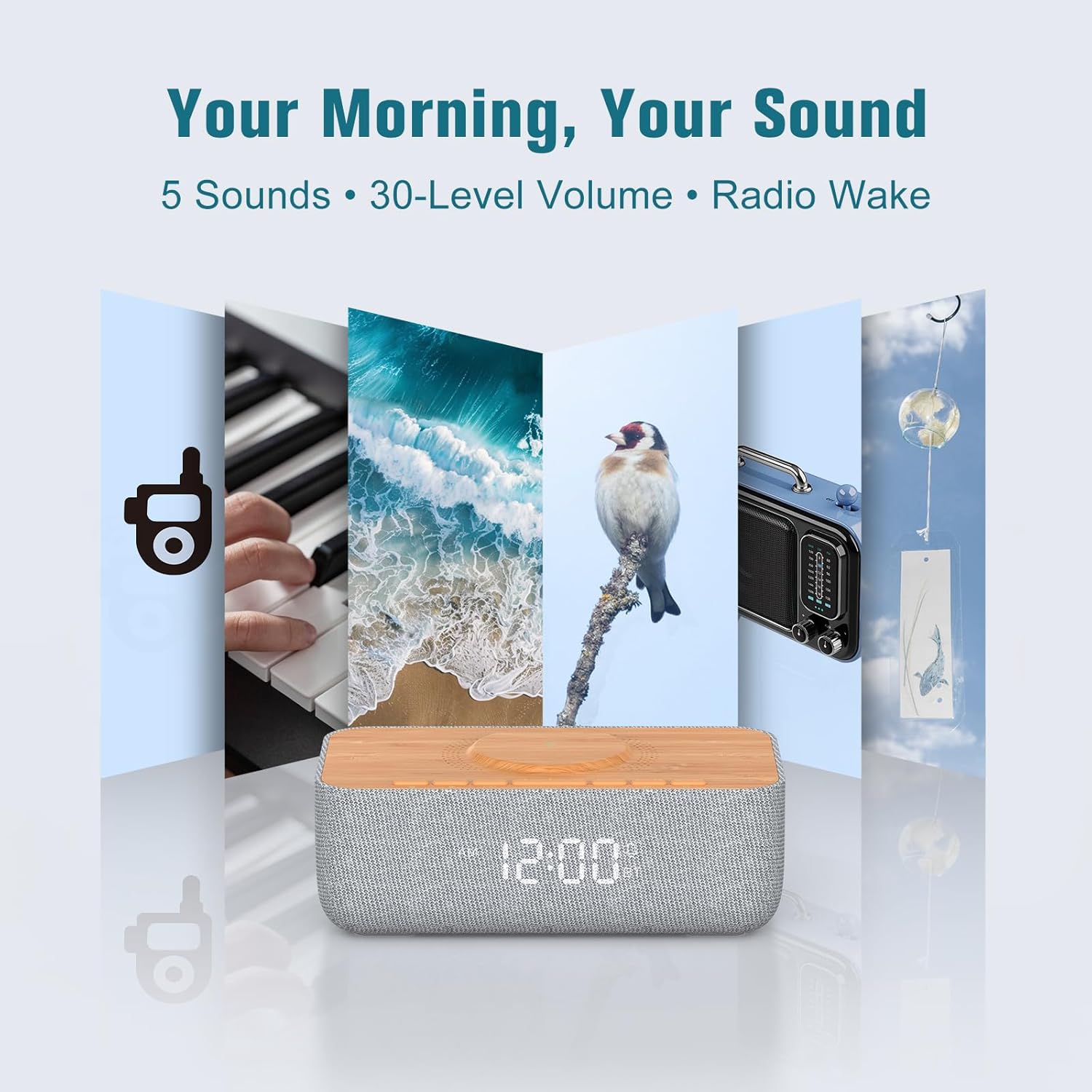 REACHER Alarm Clock Radio with Wireless Charging and FM Radio