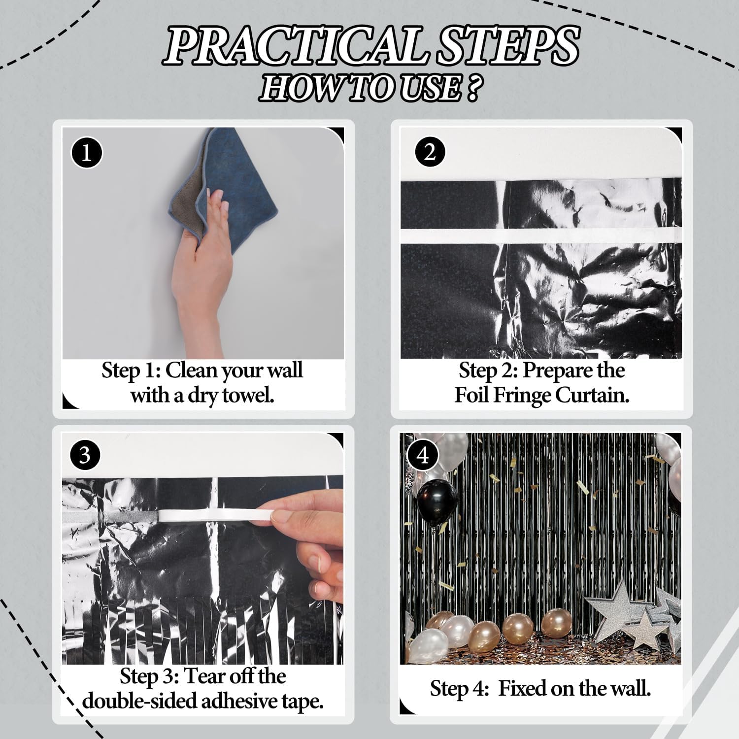 3 Pack Foil Fringe Curtains for Party Backdrops