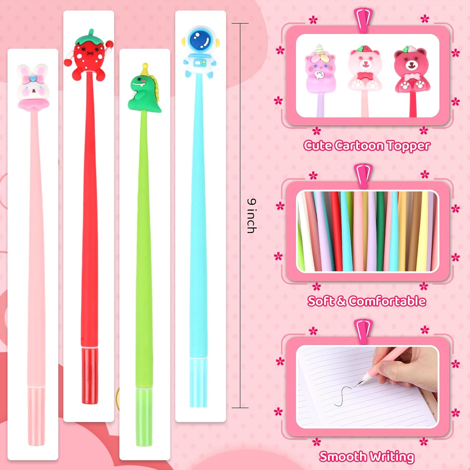 20pcs Cute Gel Ink Wiggle Pens with Kawaii Character Toppers