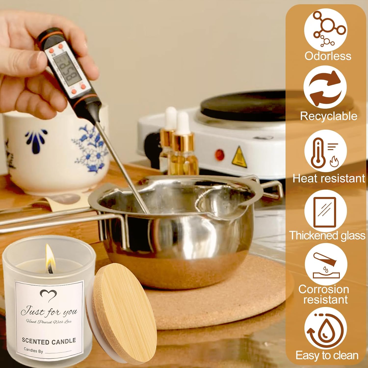 CONNOO 8 Pack 14 Oz Frosted Glass Candle Jars with Bamboo Lids