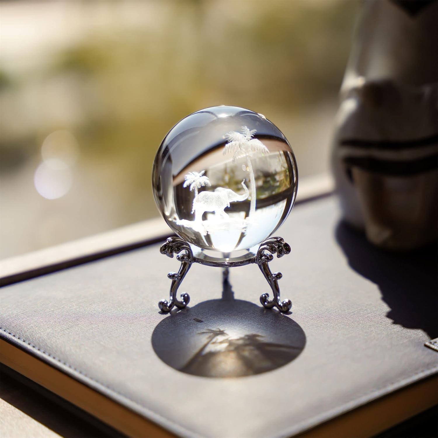 Tropical Elephant Crystal Ball Paperweight with Stand 60mm