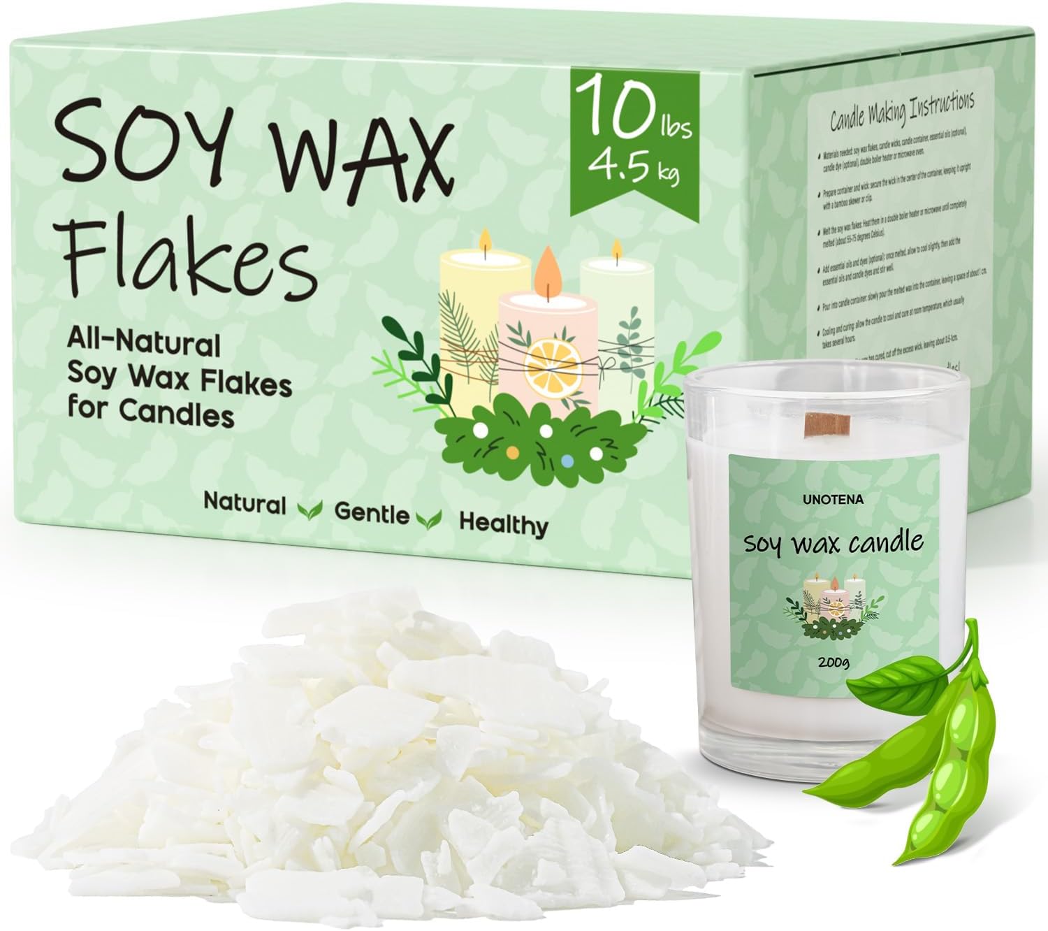 UNOTENA Soy Wax Flakes 10LB Natural Candle Making
