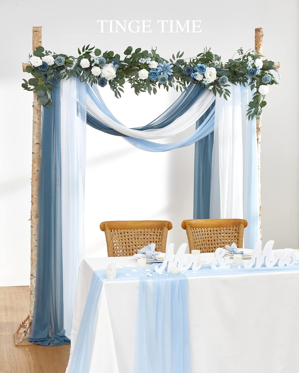 TINGE TIME 3 Panels Gradient Blue Chiffon Wedding Arch Drapes
