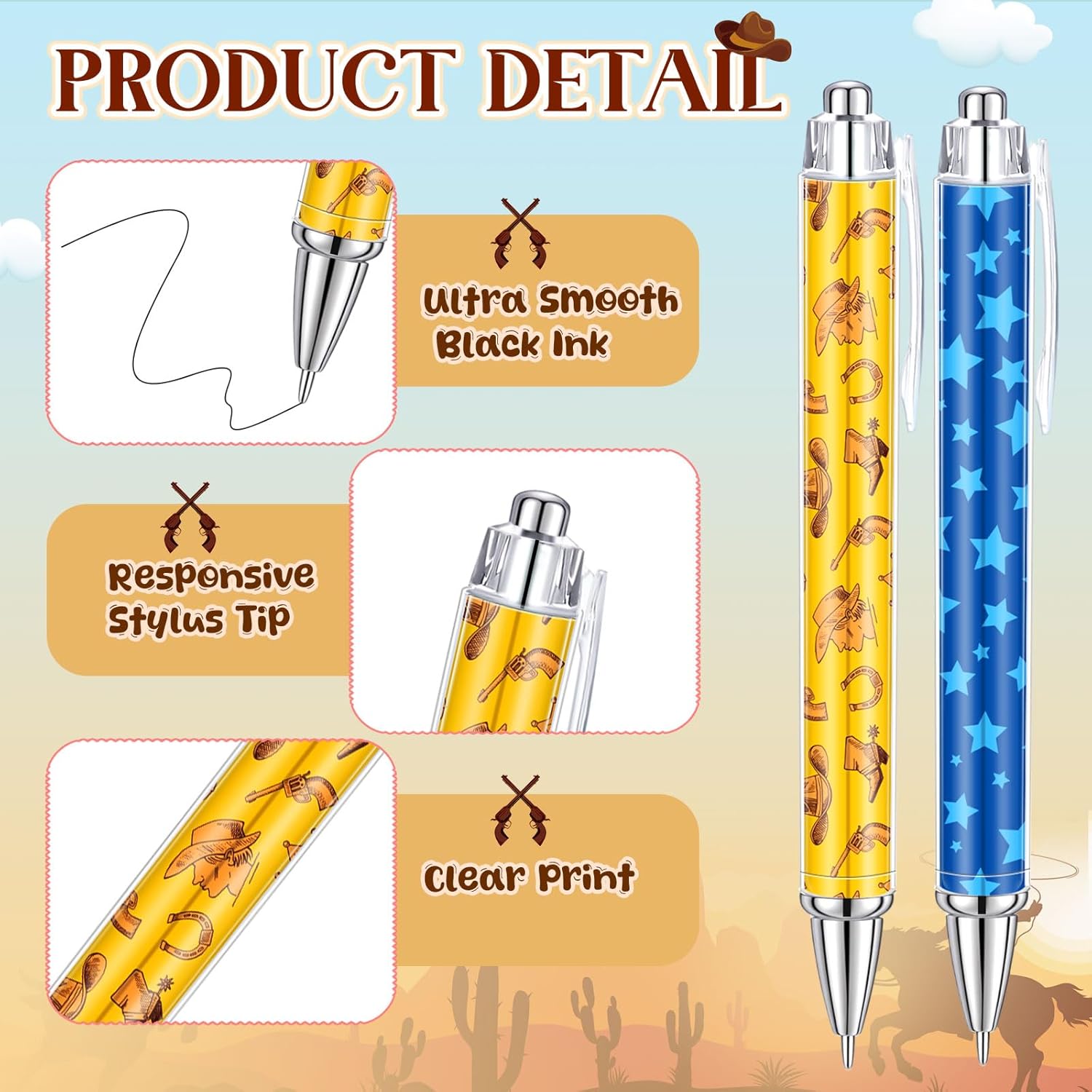 Kosiz 48 Pcs Cartoon Western Cowboy Ballpoint Pens Bulk