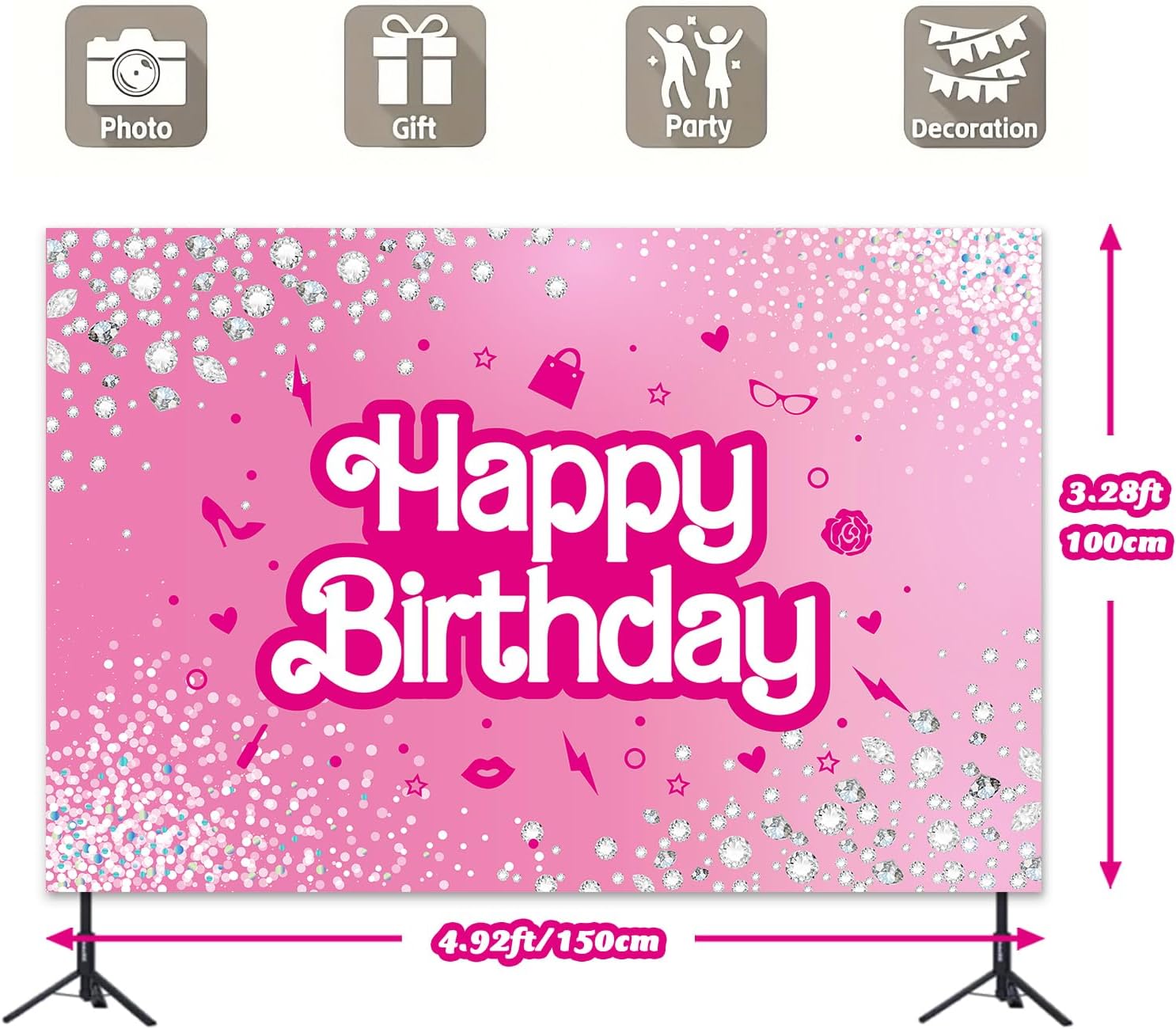 Pink Doll Themed Birthday Backdrop 5x3ft
