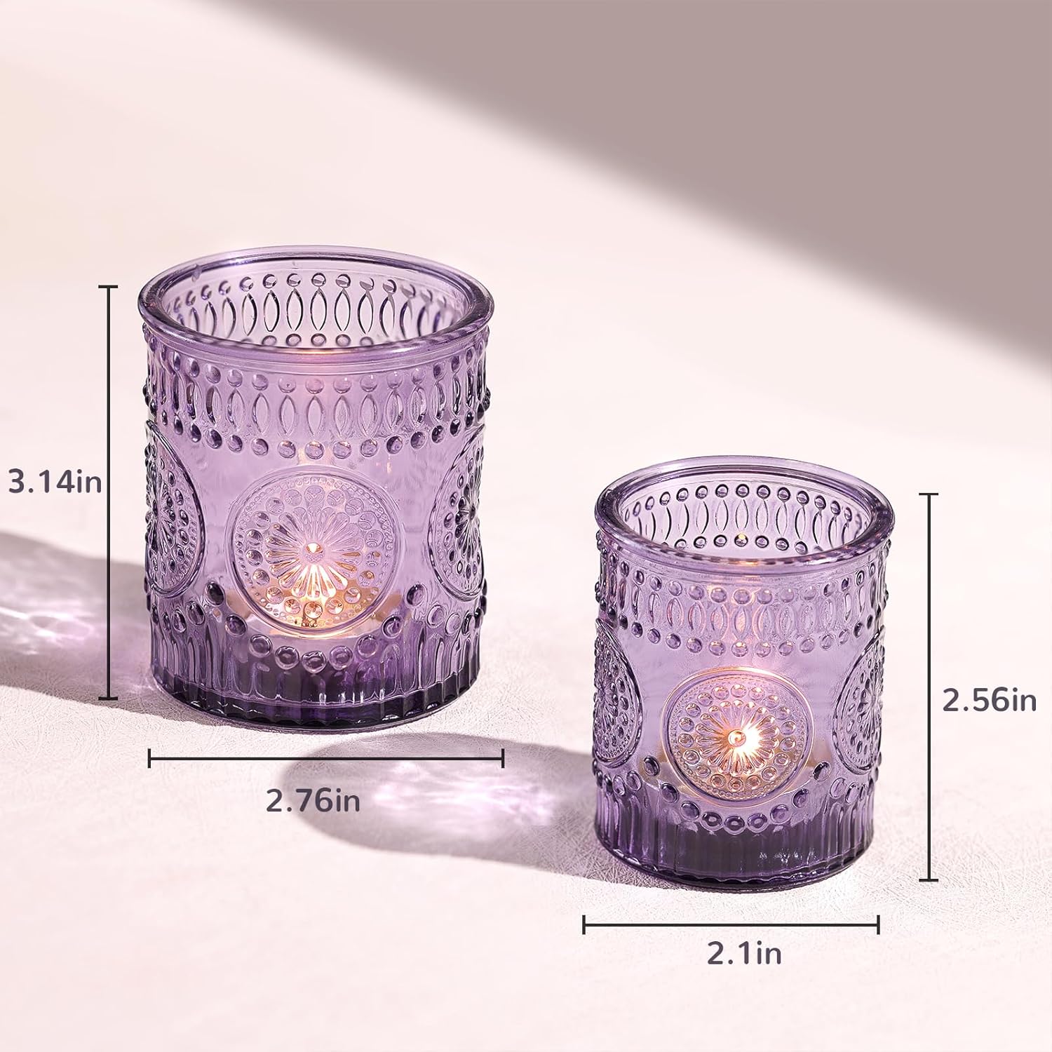 8oz Purple Embossed Glass Candle Jars Set of 8