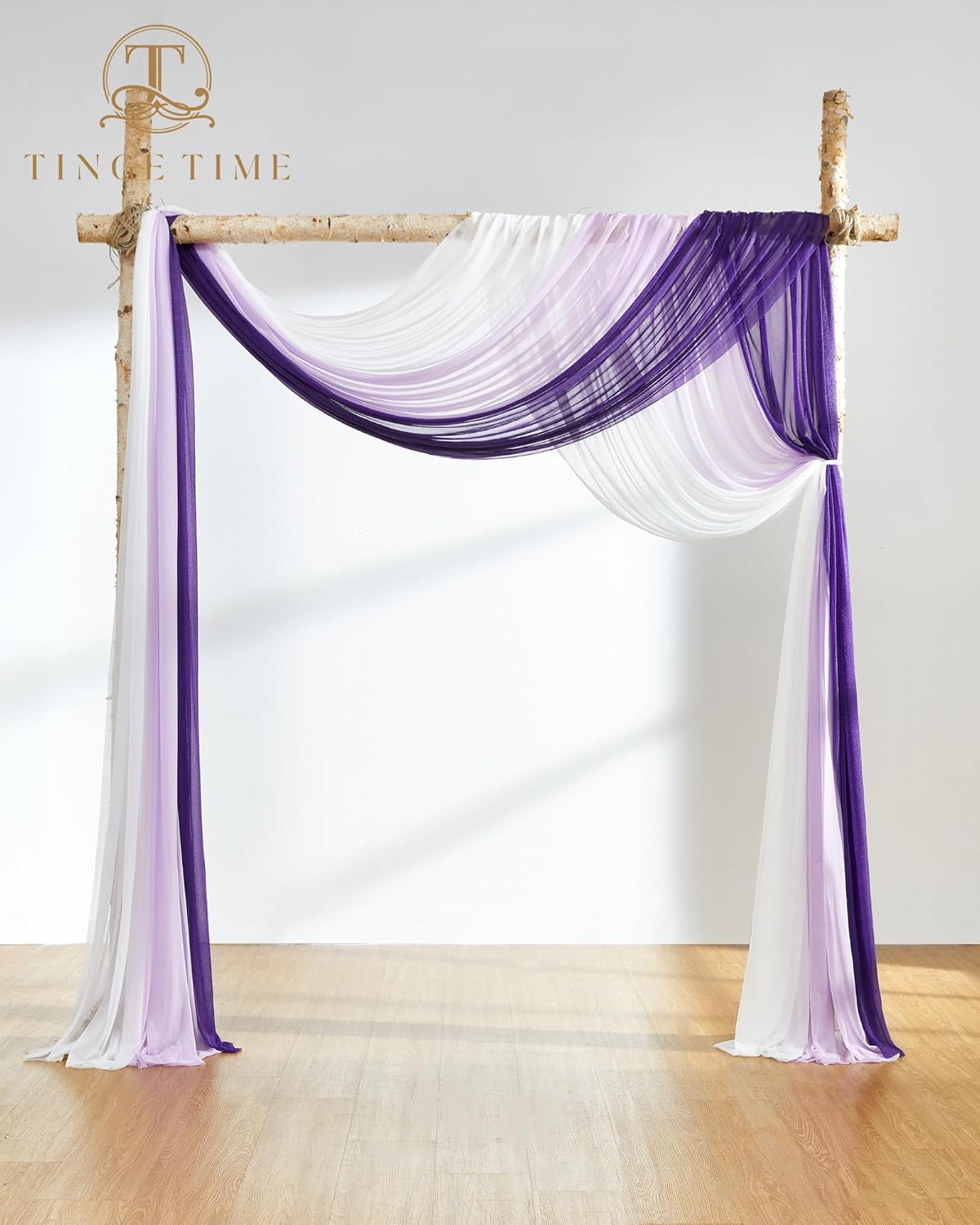 TINGE TIME 3 Panels Gradient Purple Chiffon Wedding Arch Drapery