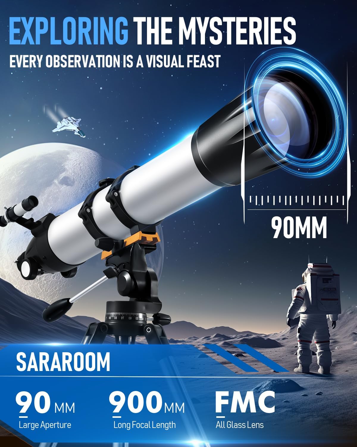 Sararoom High-Powered Refractor Telescope with Tripod and Phone Adapter