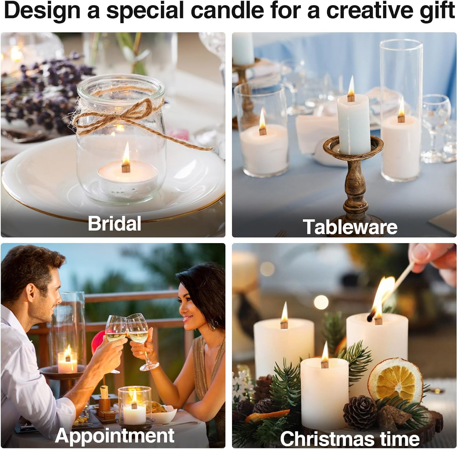 100 Wood Candle Wicks with Iron Stand and Trimmer for DIY