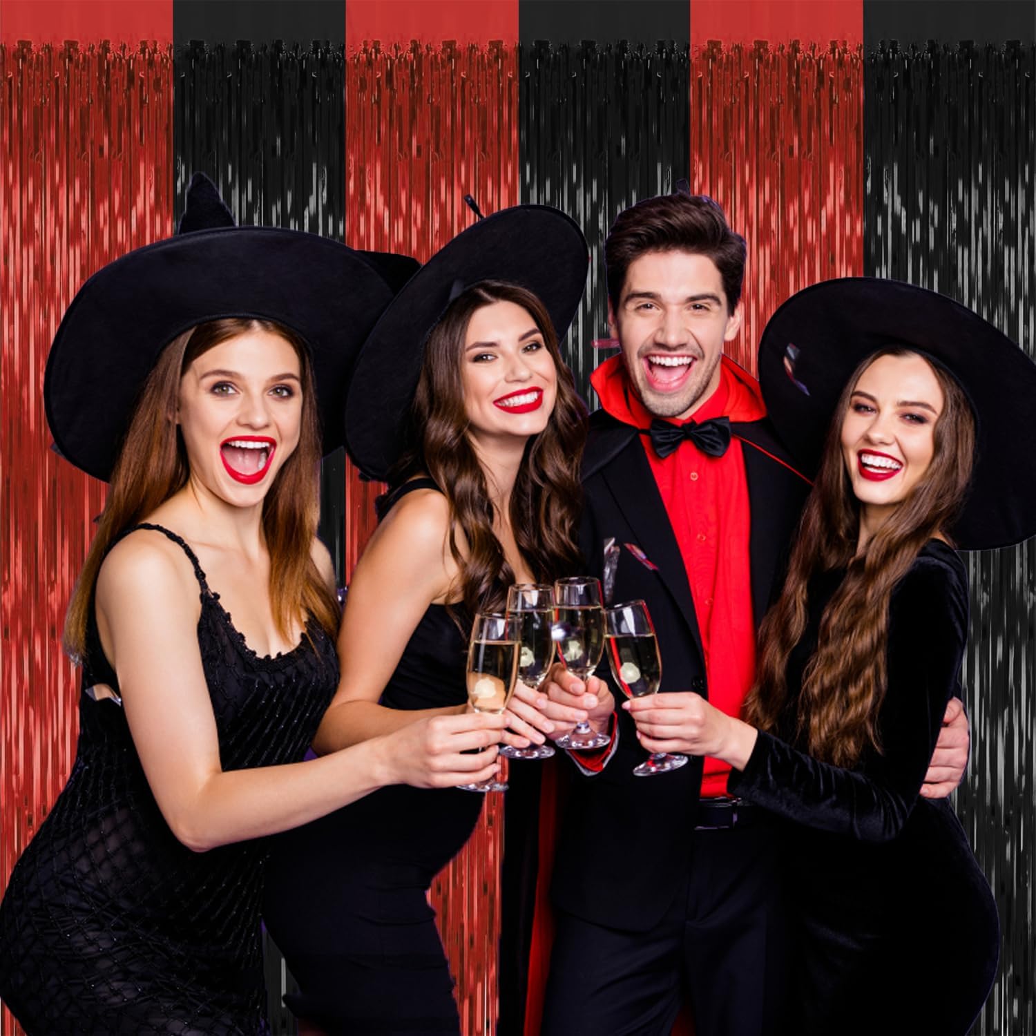 2 Pack Red Black Halloween Foil Backdrop Curtains