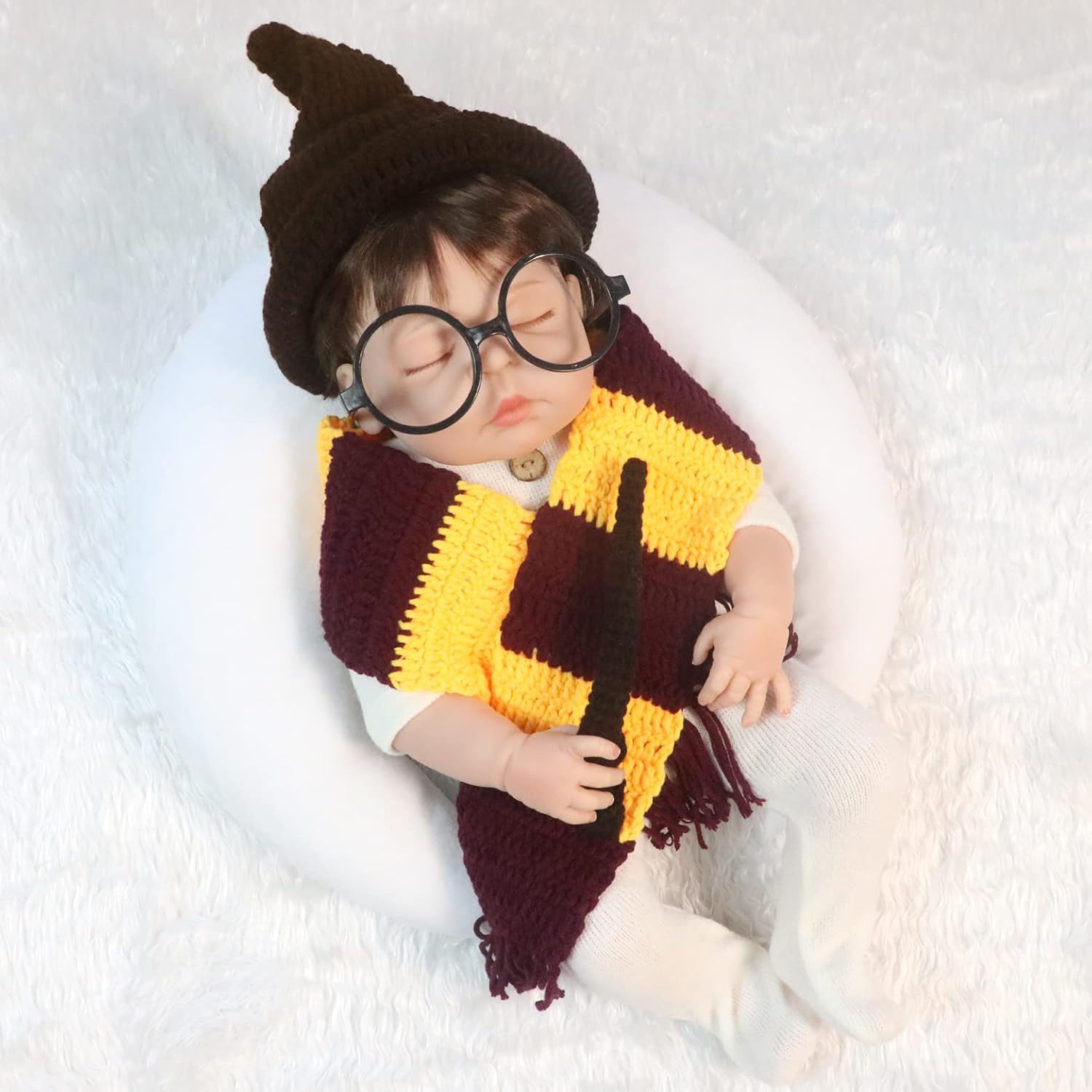 Halloween Baby Posing Prop Set 4pcs Wizard Witch Hat Scarf Wand Glasses Frame