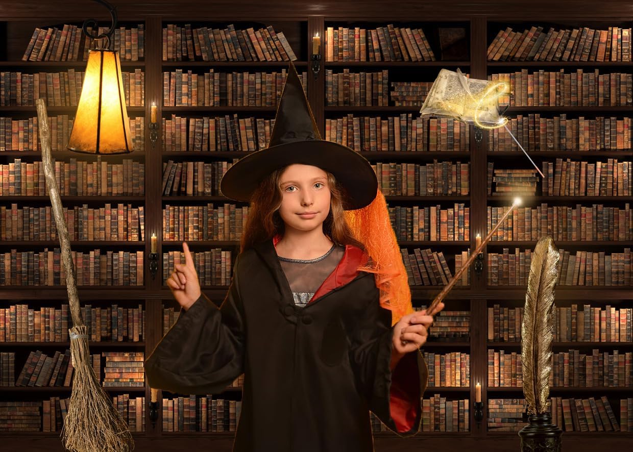 Alltten 7x5FT Magic Bookshelf Halloween Backdrop