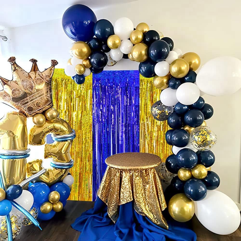 BEISHIDA 4Pcs Blue and Gold Party Streamers Curtain