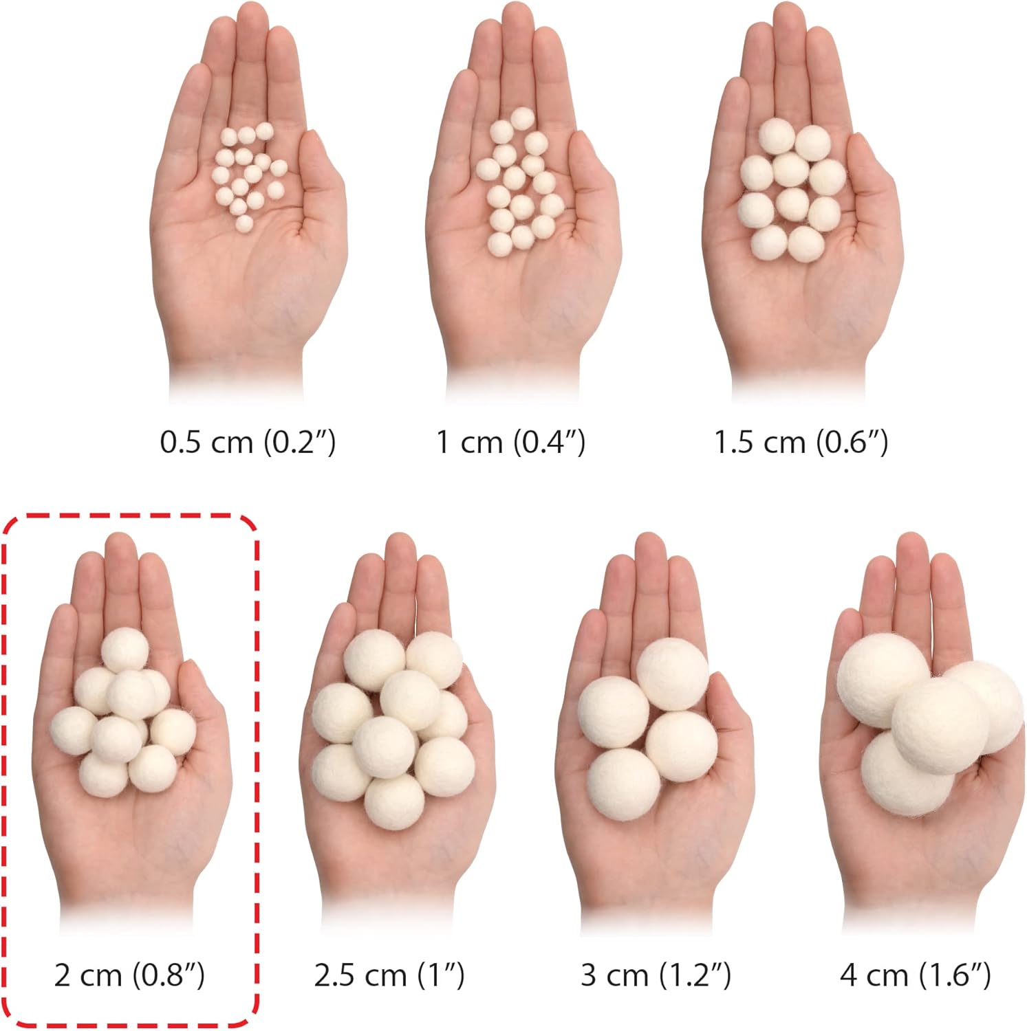 Glaciart One Felt Wool Balls 40 Pieces 2cm - 08 Inch Handmade