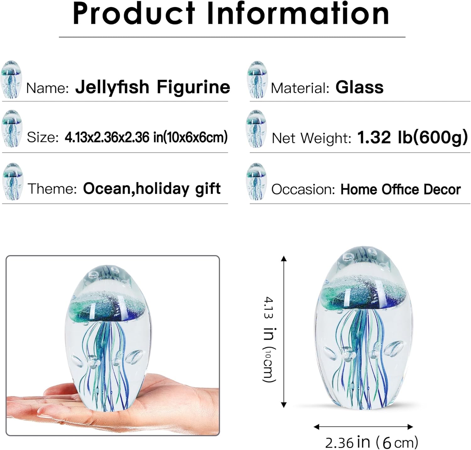 Eustuma Hand Blown Glass Jellyfish Ornament